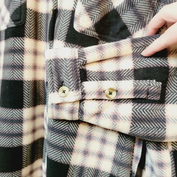 SOHO Thread Shacket‎ Multi Plaid Flannel Fleece Sherpa Lined Button Front XL - Picture 4 of 16